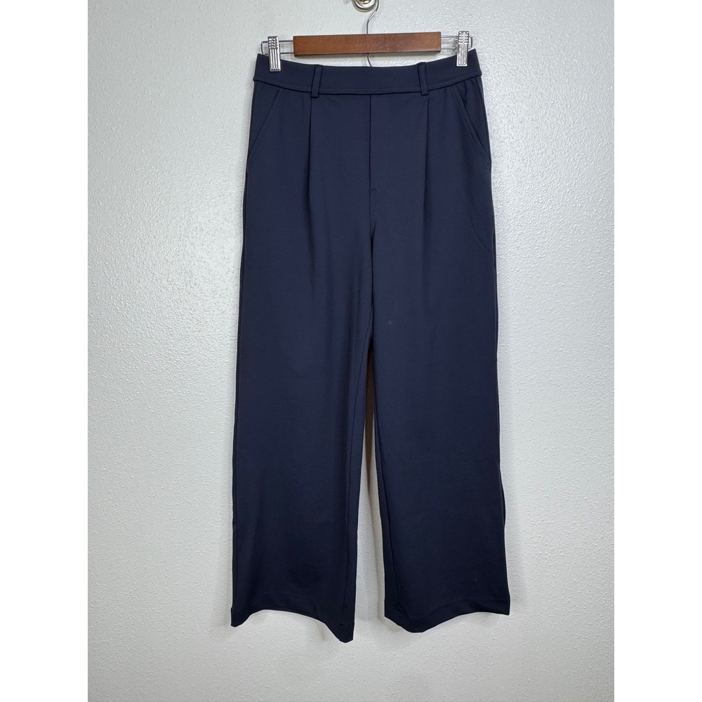 Halara Navy Blue High Waisted Wide Leg Cropped Dress Pants Small Petite 820735